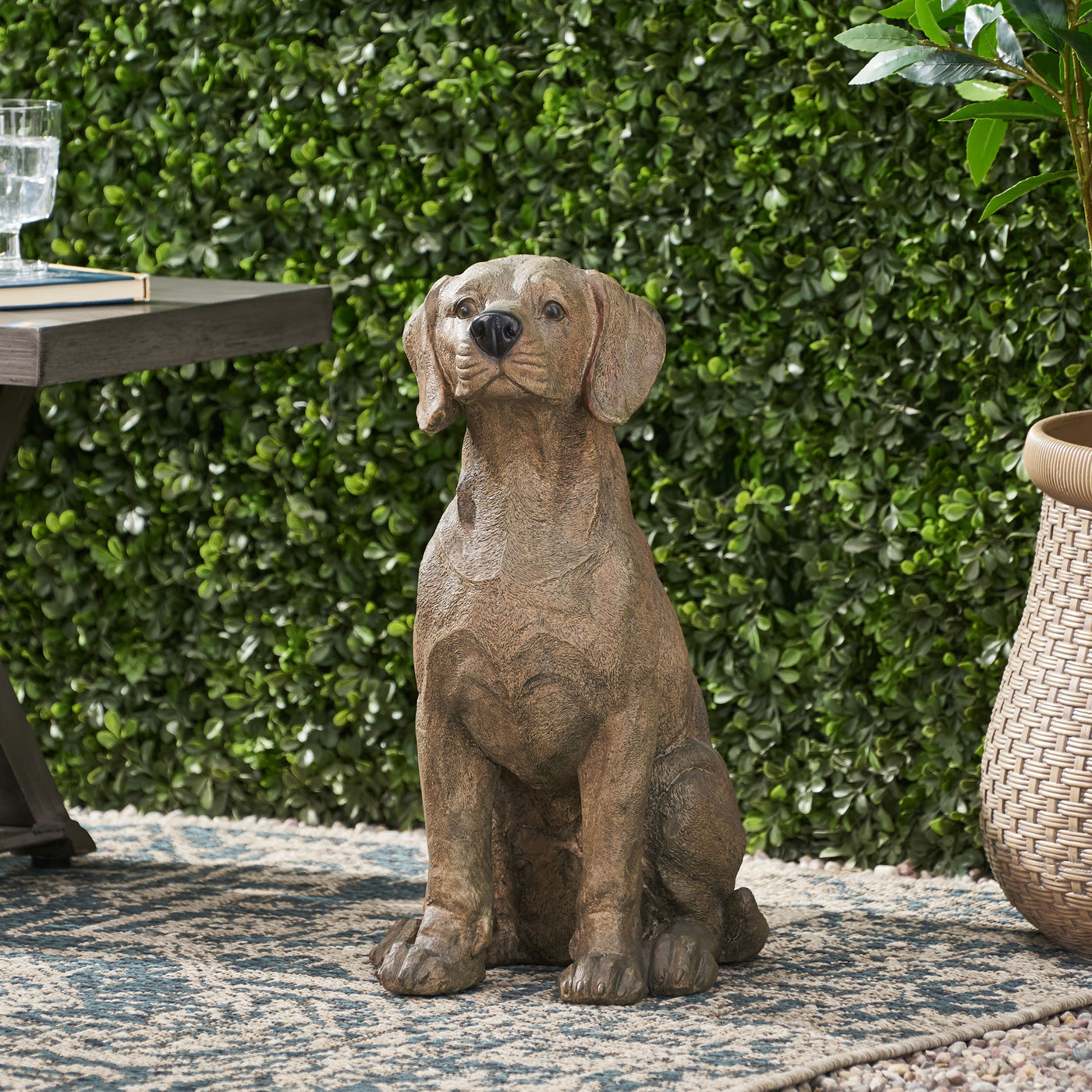 Dark Brown Outdoor Dog Statue Decor