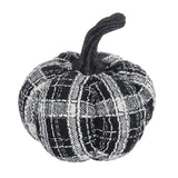 Set of 2, 7x7x7' Fabric Light Black White Plaid Pumpkin, for Holiday Halloween D