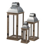 3 Piece Silver Wood Lantern Set