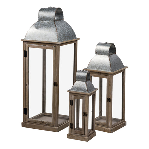 3 Piece Silver Wood Lantern Set