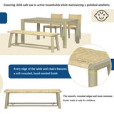 Farmhouse Solid Wood Rattan Bench 59 Inch Indoor Outdoor
