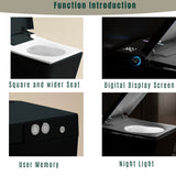 Black Square Smart Toilet with Built-in Tank for Bathroom, Remote Control