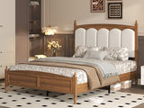Queen Upholstered Platform Bed with Headboard Brown