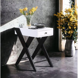 Accent Table - Modern - White & Black - Built-In USB Port & Drawer