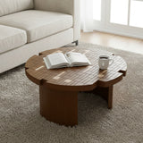 Round Engineered Wood Coffee Table Brown/Yellow