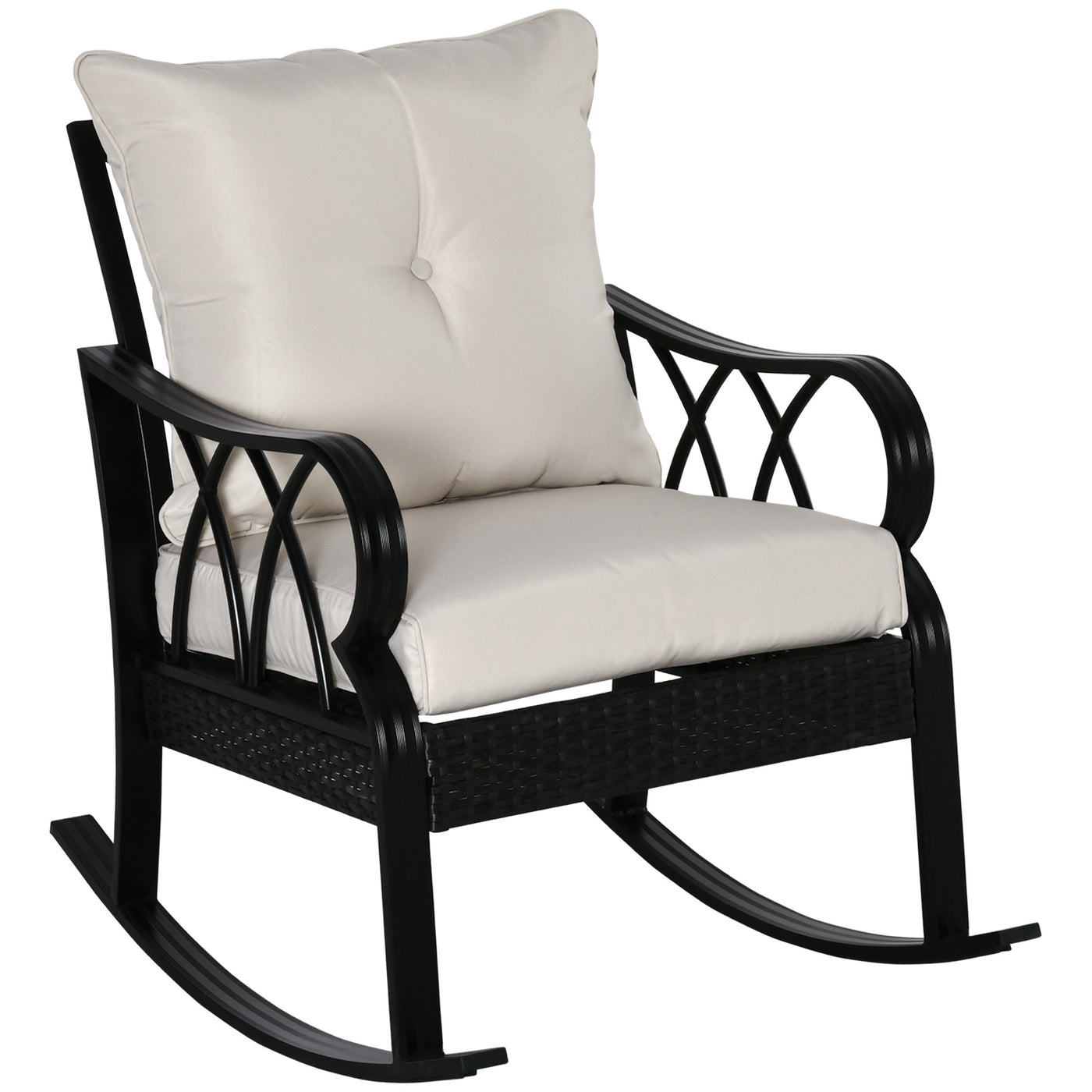 Wicker Rocking Chair Padded Cushions Aluminum Patio Khaki