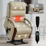 Lift Recliner Chair Power Chenille Beige Heat Massage Dual Motor 350 LB