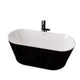 59in Glossy Black Acrylic Freestanding Soaking Tub with Chrome Drain, cUPC