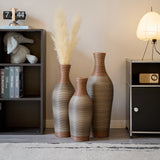 Hand-Woven PVC Rattan Vases, Set of 3 Brown Decorative Floor Vases
