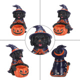 Halloween Black Labrador Retriever Witch Puppy Figurine, Cute Dog Holding Pumpki