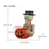 Halloween Skeleton Figurine with Pumpkin Candy Bowl & Candle Holder, Spooky Tabl