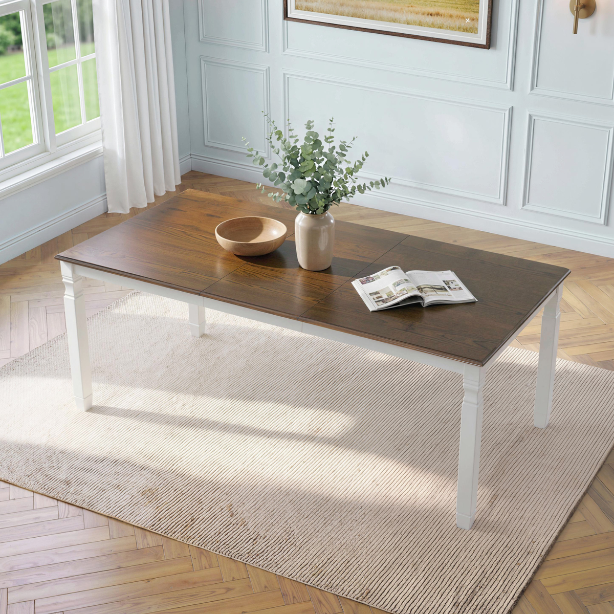 Engineered Wood Dining Table Beige/Brown 63"