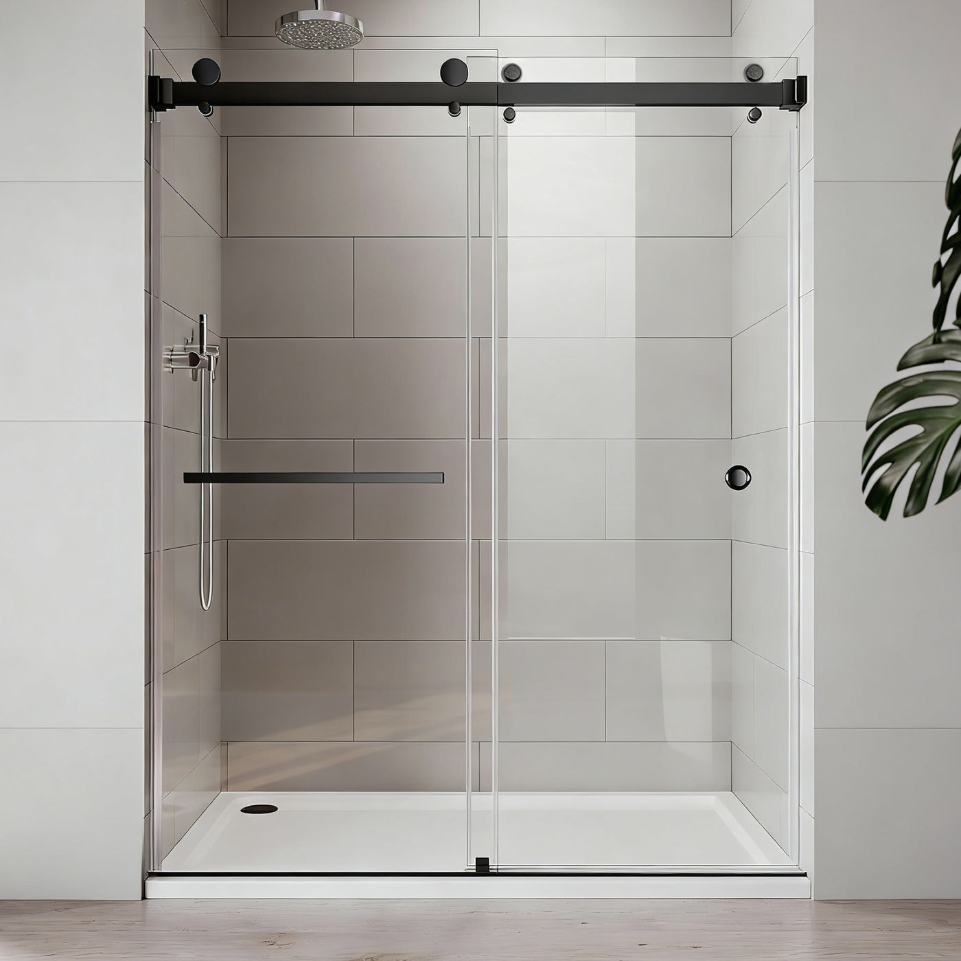 Frameless Double Sliding Shower Door 55-59"W 72"H Matte Black
