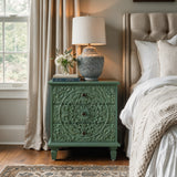 Solid Wood End Table Green