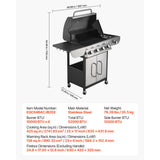 Gas Grill, 4 Burner Propane Gas Grill with Side Burner