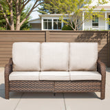 70.9ft PE Wicker Rattan 3 Seat Sofa Outdoor Furniture Set Beige