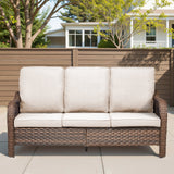70.9ft PE Wicker Rattan 3 Seat Sofa Outdoor Furniture Set Beige