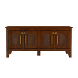 Indoor Rattan Rubber Wood Dog Crate Cabinet with 4 Doors