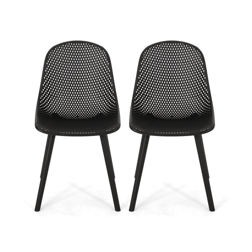 Accent Chair Minimalist Polypropylene Black Perforated Diamond Mesh 18.5x22 In