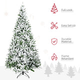 HOMCOM 9' Tall Unlit Snow Flocked Pine Artificial Christmas Tree with Realistic