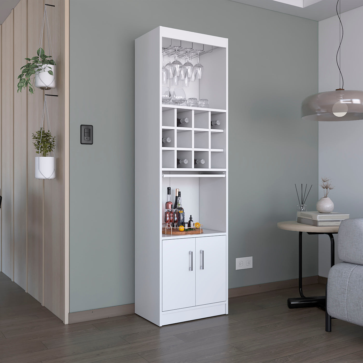 71" Tall Modern Bar Cabinet with Wine Rack and Glass Holder