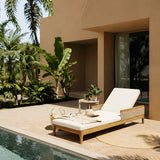 Solid Acacia Wood Sun Chaise Lounger with Beige  Cushions and Light Grey Wicker, 76.8' Outdoor Patio Furniture for Garden, Deck, Poolside Relaxation,Natural +Beige Cushion
