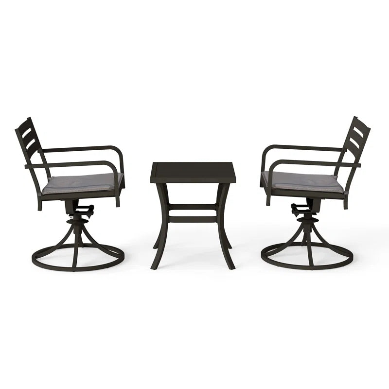 Outdoor Metal Swivel Patio Set 2 Armchairs Table