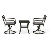 Outdoor Metal Swivel Patio Set 2 Armchairs Table