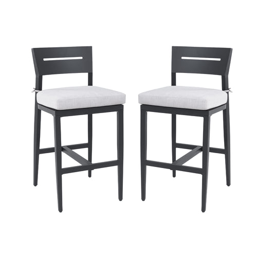 Outdoor Bar Stools Set of 2 Aluminum Patio Chairs Backrest