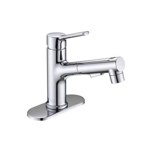 Chrome Single Handle Pull Out Sprayer Bathroom Sink Faucet