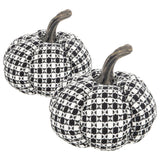 Set of 2 Black-White Plaid Fabric Pumpkin Halloween Decor 7x7x6.7
