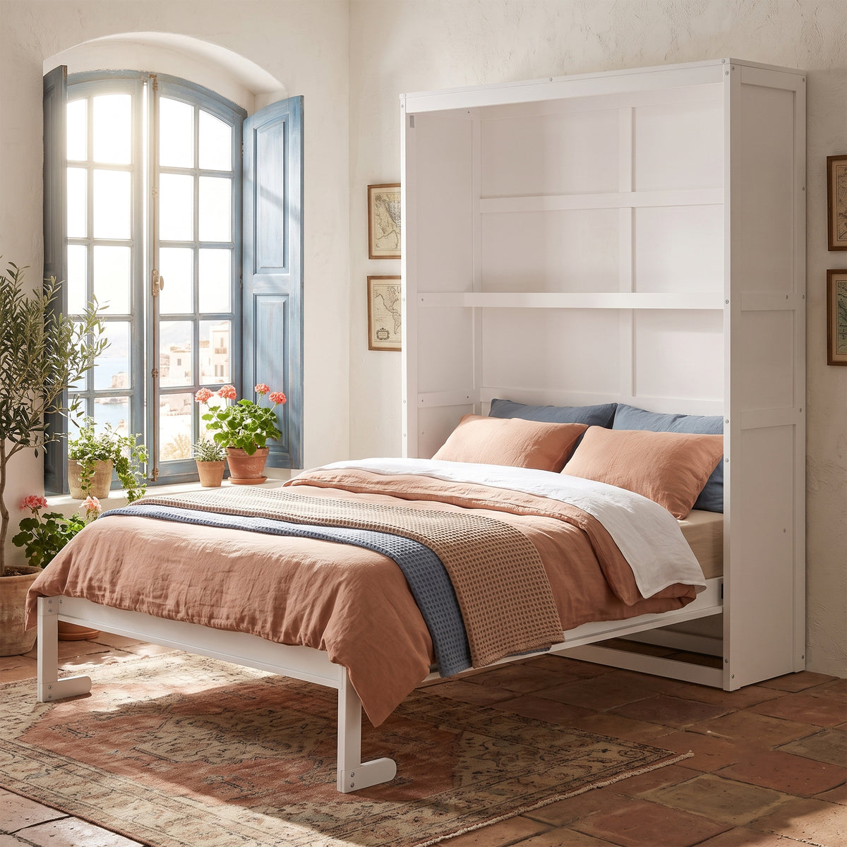 Full Solid Wood Murphy Bed White
