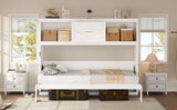 White Twin Size Murphy Bed with Charging Station and Drawer, Solid Pine Wood + MDF