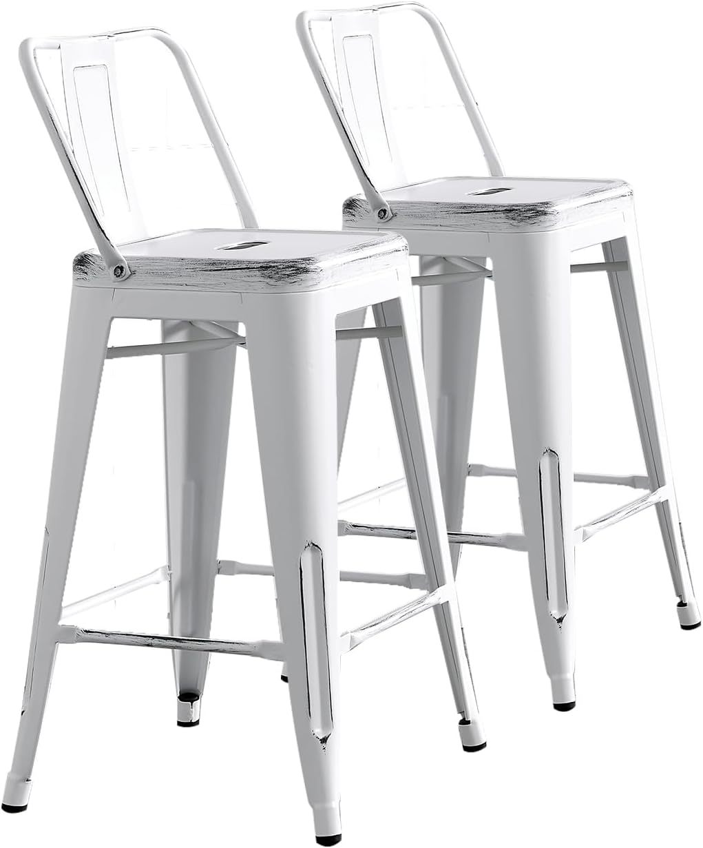 Set of 2 Metal Bar Stools 30" Seat Industrial Rustic