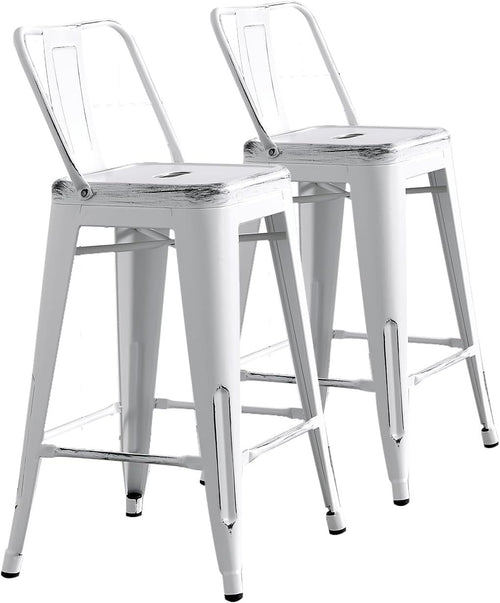Set of 2 Metal Bar Stools 30" Seat Industrial Rustic
