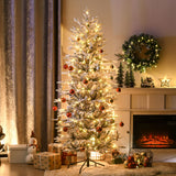 HOMCOM 6ft Tall Prelit Artificial Christmas Tree Holiday Décor with 636 Snow Flo