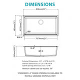 Quartz Kitchen Sink - 33" x 19" x 9.65" Black Granite Composite Workstation