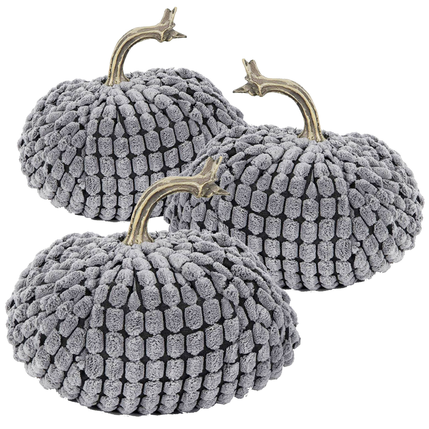 Chenille Weighted Pumpkin Gray Set of 3, 5.5x5.5x5"H
