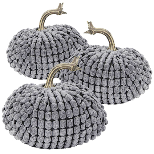 Chenille Weighted Pumpkin Gray Set of 3, 5.5x5.5x5"H