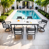 7PC Outdoor Patio Dining Set, 35.5"x71" Table, Marble Top