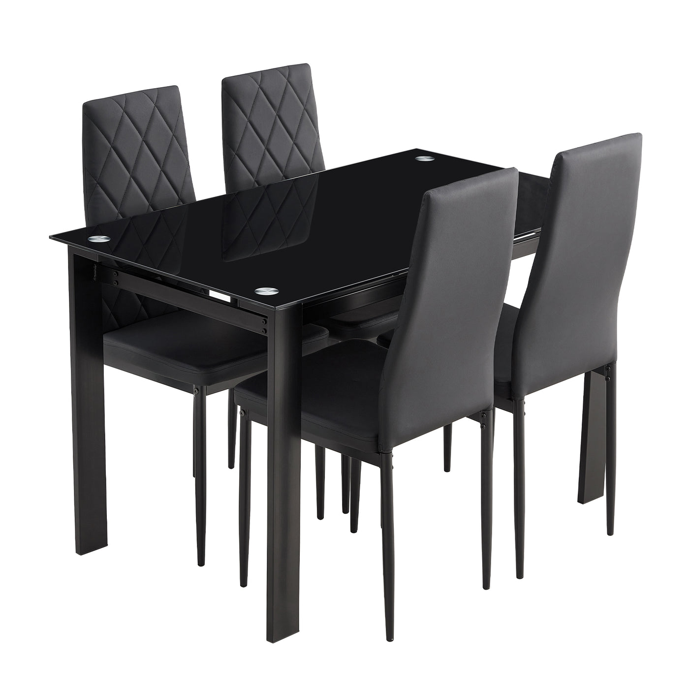 Modern 5-Piece Dining Set Glass Top Black PU Leather Chairs