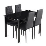 Modern 5-Piece Dining Set Glass Top Black PU Leather Chairs