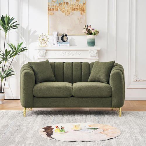 Loveseat Modern Chenille Green Gold Metal Legs 2 Seat 63 In 500 LB