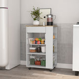 Kitchen Cart with Drawer and Shelves, White and Light Oak