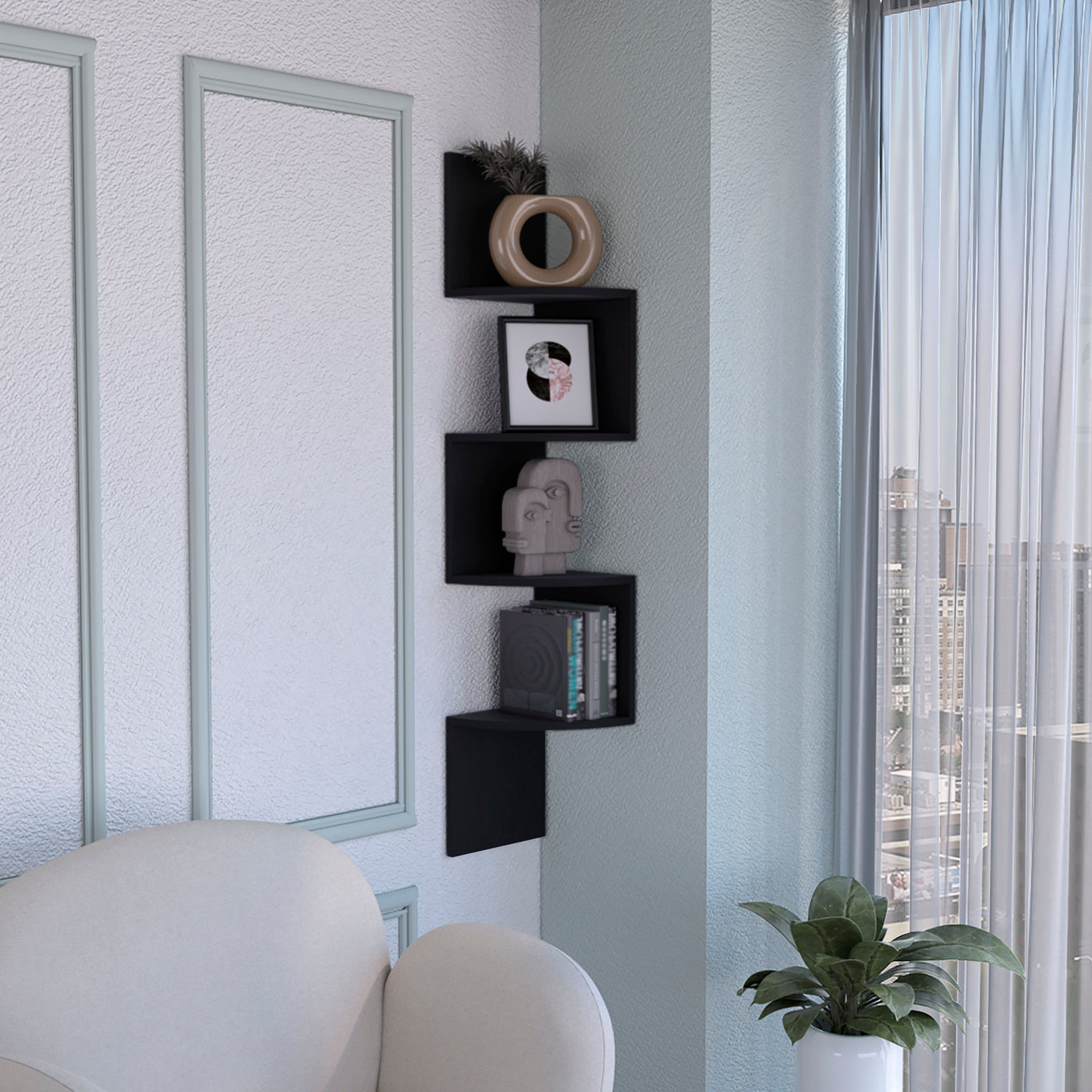 Modern Corner Shelf Full-Wall Design Multiple Shelving