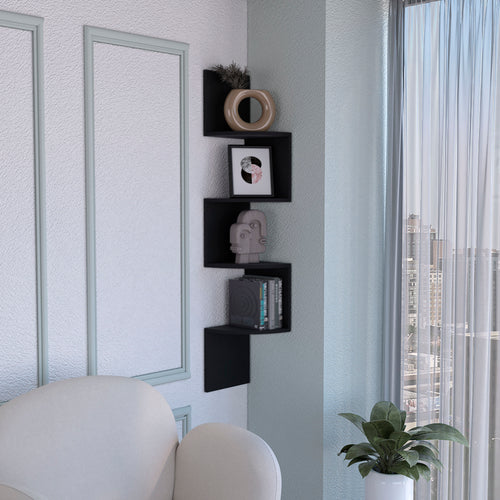 Modern Corner Shelf Full-Wall Design Multiple Shelving