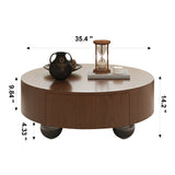 Round Solid Wood Coffee Table with Storage Walnut