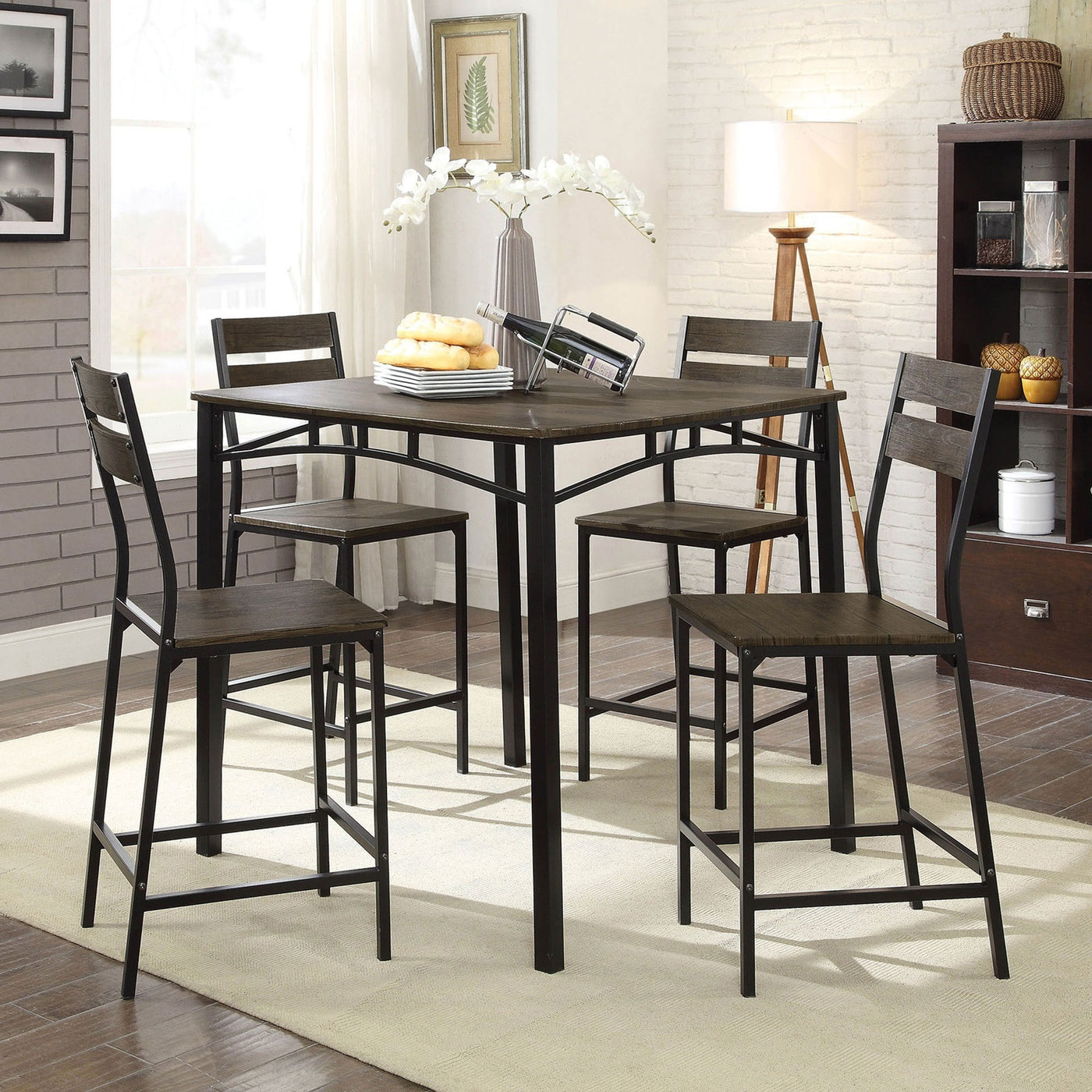 Black Metal Frame Counter Height Dining Set with 4 Chairs