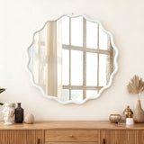 30" Wavy Round Wood Frame Decorative Mirror