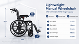 Adult Wheelchair, 20-inch Ergonomic Foldable Aluminum Transport Wheelchair with